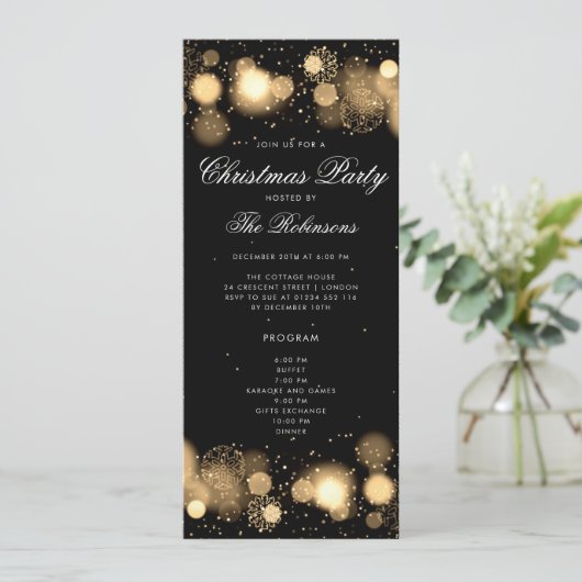 Gold Winter Fête Invitation Programme et menu (Debout devant)