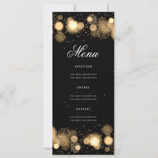 Gold Winter Fête Invitation Programme et menu (Dos)