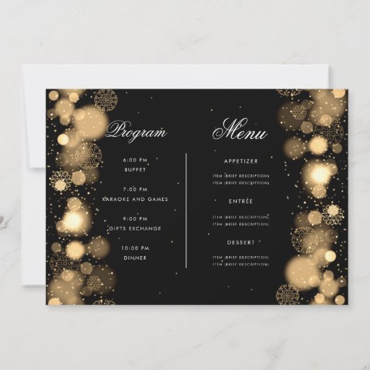 Gold Winter Fête Invitation Programme et menu (Dos)