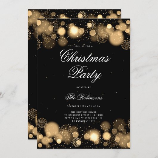 Gold Winter Fête Invitation Programme et menu (Devant / Derrière)