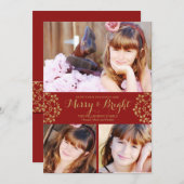 Gold Winter Flowers Carte photo de vacances (Devant / Derrière)