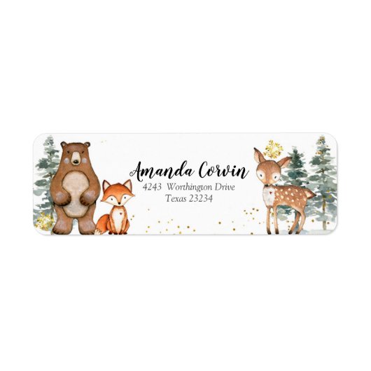 Gold Winter Forest Address Label (Voorkant)