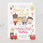 Gold Winter Nutcracker Birthday Invitation Kaart (Voorkant / Achterkant)