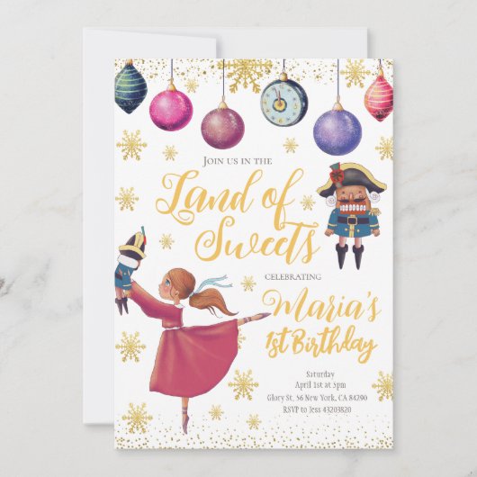 Gold Winter Nutcracker Invitation d'anniversaire (Devant)