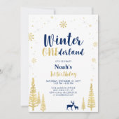 Gold Winter Onederland 1er garçon Invitation anniv (Devant)
