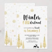 Gold Winter Onederland 1er garçon Invitation anniv (Devant / Derrière)
