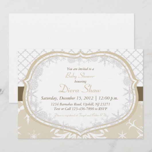 Gold Winter Snowflake Shower-uitnodiging Kaart (Voorkant / Achterkant)