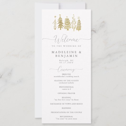 Gold Winter Trees Élégant programme de mariage mod (Devant)