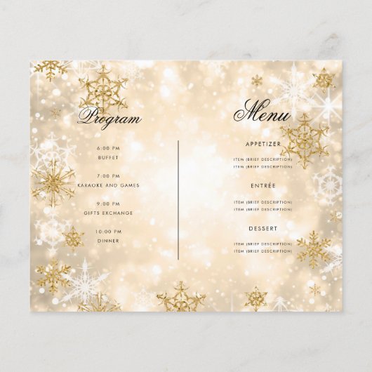 Gold Winter Wonder Vakantie Uitnodigen Programma & Flyer (Achterkant)