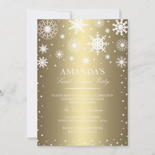 Gold Winter Wonderland Sweet 16 Invitation (Devant)