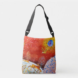 Gold Winter Woodland Rabbit Owl Waterverf Crossbody Tas