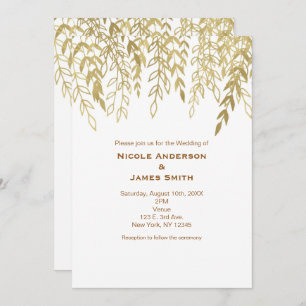 Gold Wispy Rustic Branches Wedding Invitations Kaart