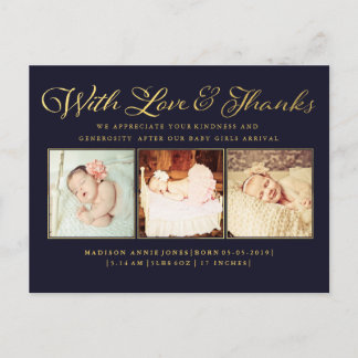 Gold With Love & Thanks Baby Photo Carte Postale