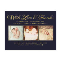 Gold With Love & Thanks Baby Photo Carte Postale