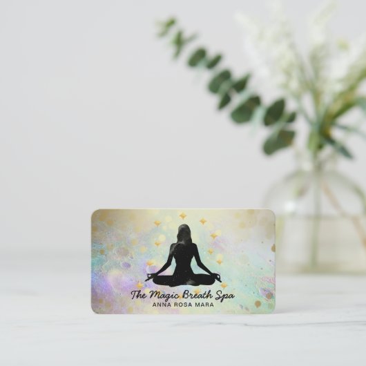 * Gold Woman Glitter Meditation Mindfulness Yoga Visitekaartje (Staand voorkant)