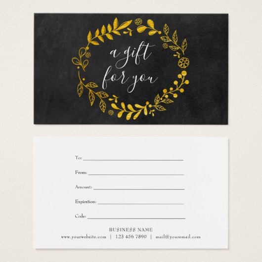 Gold Woodland Garland Chalkboard Gift Certificate Visitekaartje (Voorkant /achterkant)
