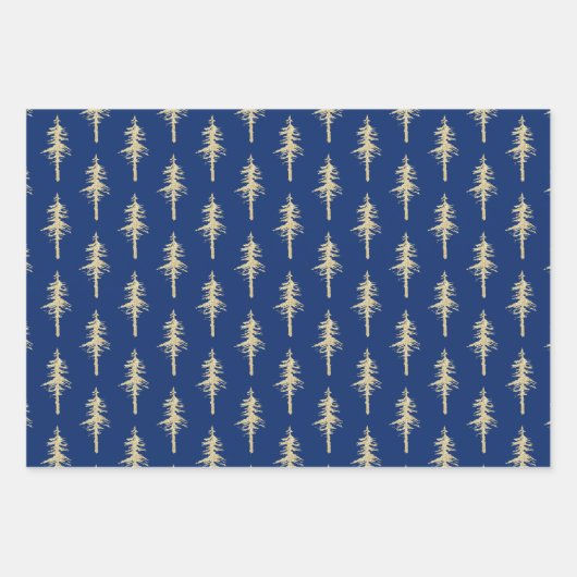 Gold Woodland Pine Tree Forest Green Blue Inpakpapier Vel (Voorkant 3)