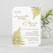Gold Woodland Wedding Fern Invitation Kaart (Staand voorkant)