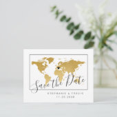 Gold World Map Minimal Enregistrer la date Carte p (Debout devant)