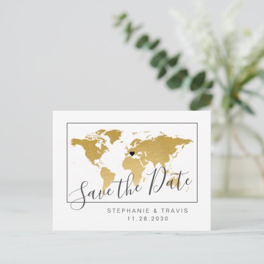 Gold World Map Minimal Enregistrer la date Carte p (Debout devant)