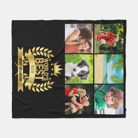 Gold World's Best Mam Moeder Foto Black Fleece Deken (Voorkant (Horizontaal))