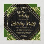 Gold Wreate and Green Holiday Party Invitation Kaart (Voorkant / Achterkant)