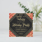 Gold Wreate and Red Holiday Party Invitation Kaart (Staand voorkant)