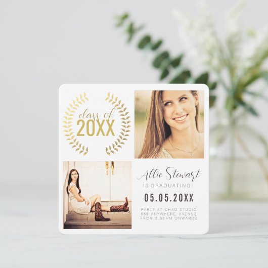 Gold Wreath Class of Graduation Graduate Photo Aankondiging (Staand voorkant)