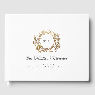 Gold Wreath Classic Monogram Huwelijk Gastenboek