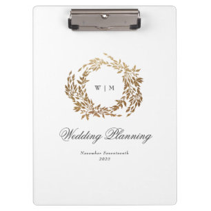 Gold Wreath Classic Monogram Huwelijk Klembord