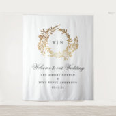 Gold Wreath Classic Monogram Huwelijk Wandkleed (Voorkant)