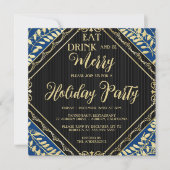 Gold Wreath et Blue Holiday Party Invitation (Devant)