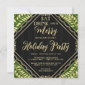 Gold Wreath et Green Holiday Party Invitation (Devant)