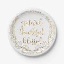 Gold Wreath Grateful Thankful Blessed Monogram