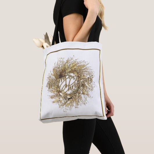 Gold Wreath Merry kerstCanvas tas (Dichtbij)