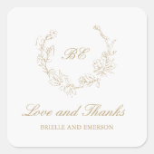 Gold Wreath Monogram Elegante bruiloft Vierkante Sticker (Voorkant)