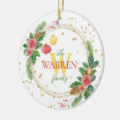 Gold Wreator met Holly, Pine en siervoorwerpen Keramisch Ornament (Links)