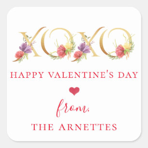 Gold XOXO Floral Valentijnsdag Vierkante Sticker