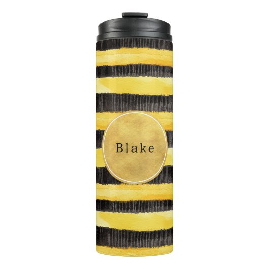 Gold Yellow Black Bee Stripes Thermosbeker (Voorkant)