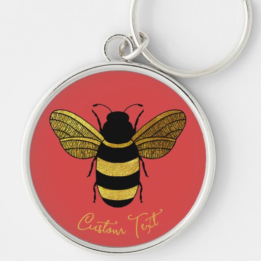 GOLD YELLOW BLACK BUMBLEBEE CALLIGRAPHY TEKST BEE SLEUTELHANGER (Voorkant)