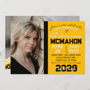 Gold Yellow & Black Graduation 2 Invitation photo