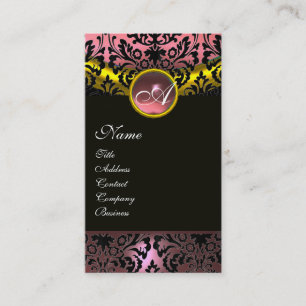 GOLD YELLOW BLACK PINK AMETHYST DAMASKMONOGRAM VISITEKAARTJE