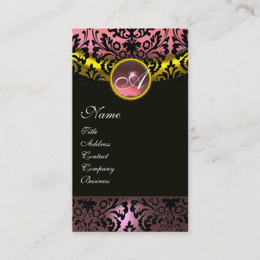 GOLD YELLOW BLACK PINK AMETHYST DAMASKMONOGRAM VISITEKAARTJE (Voorkant)