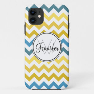 Gold Yellow & Blues Chevron Monogram iPhone 5 hoes
