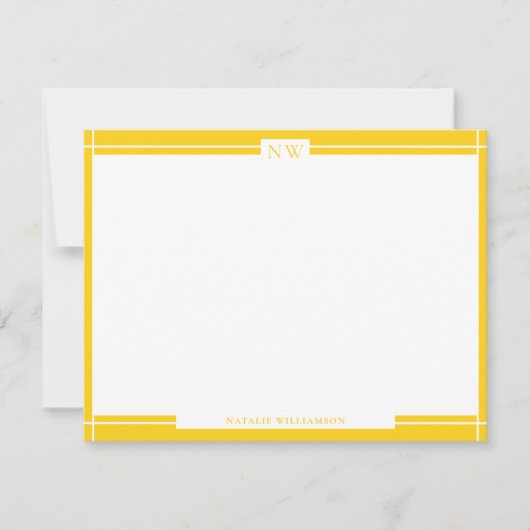 Gold Yellow Decorative Border Monogram Note Card Notitiekaartje (Voorkant)