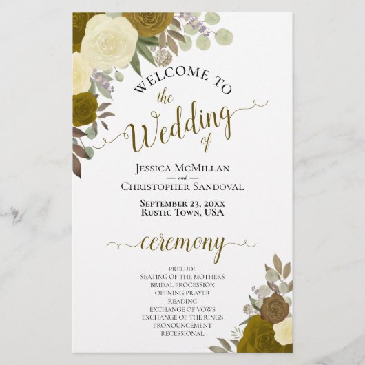 Gold & Yellow Floral Budget Wedding Programme (Voorkant)