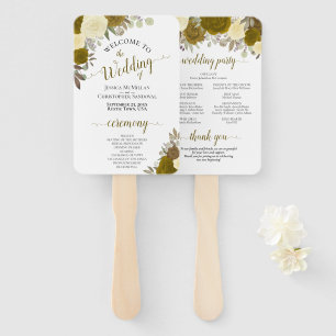 Gold & Yellow Floral Elegant Wedding Programme Handwaaier