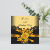 Gold Yellow Rose Black Lace Birthday Party Kaart (Staand voorkant)