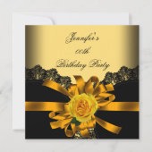 Gold Yellow Rose Black Lace Birthday Party Kaart (Voorkant)