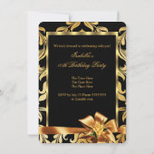 Gold Yellow Rose Bow Black Damask Birthday Party Kaart (Achterkant)
